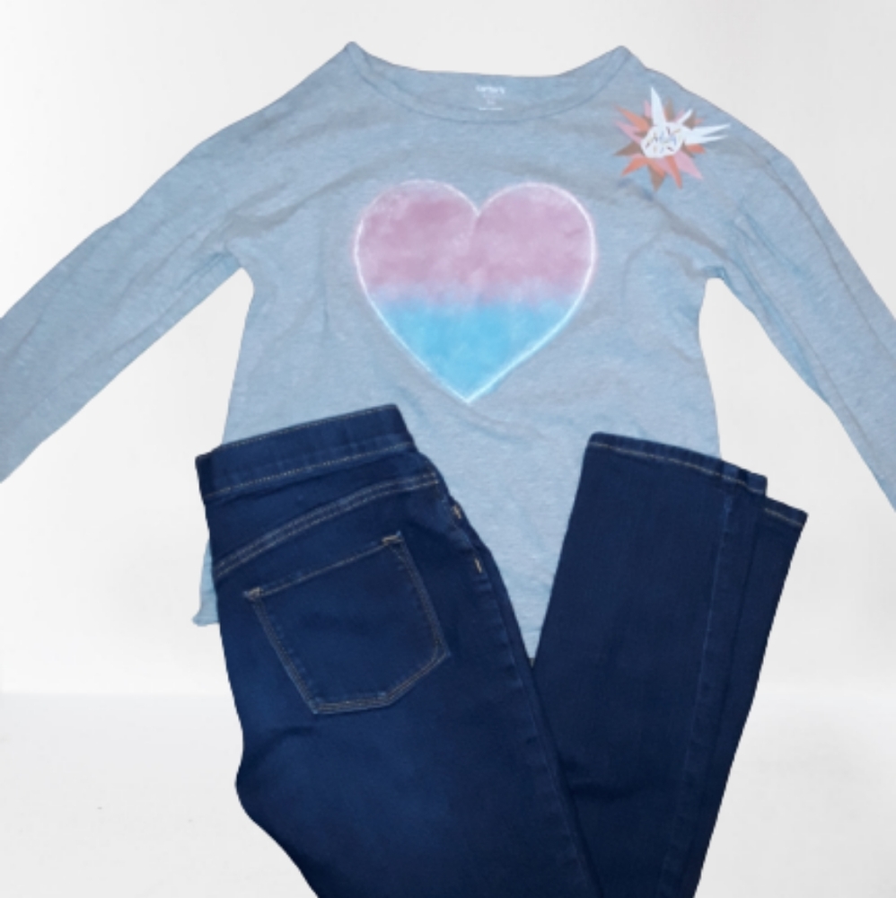 Carter long sleeve soft heart size 14 and Old Navy Skinny dark Jean size 14 (XL)